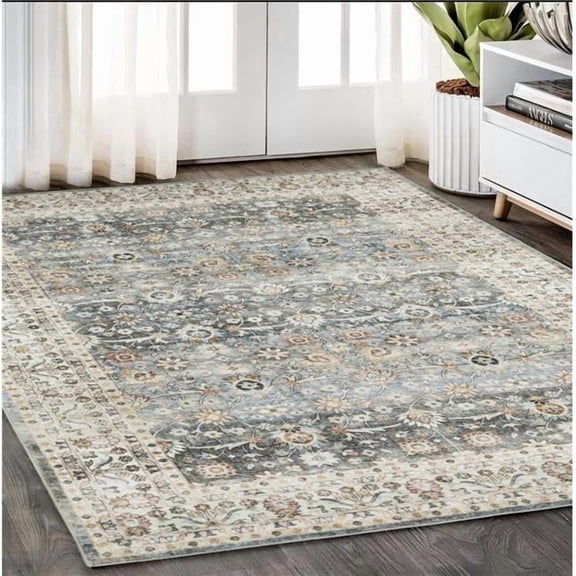 HomeRoots 575406 5 x 7 ft. Oriental Rectangle Area Rug, Gray & Ivory