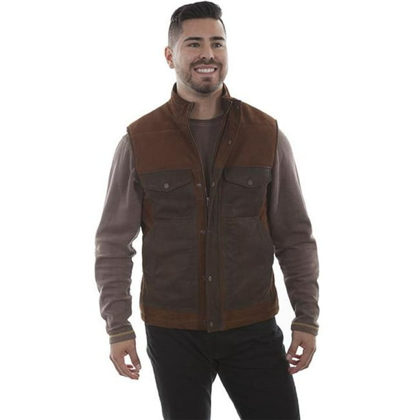 Scully 1011 65 SM Two Tone Vest in Lamb Suede Brown Small
