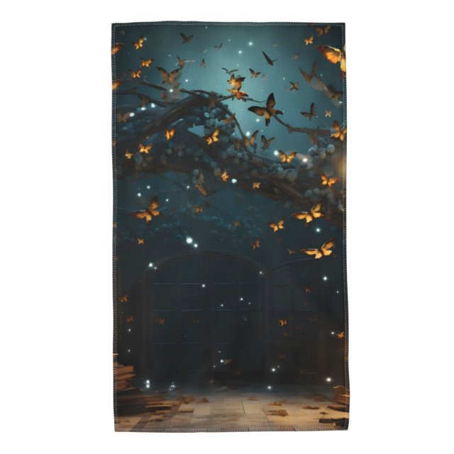 Fotbe Magical Library Butterfly Night Toalla Premium con Patrón, Toalla de Microfibra de Secado Rápido, Ligera y Altamente Absorbente (27.5x16in), Ideal para Uso Diario