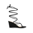 thumbnail image 3 of BLISSFUL STEP Women's Lace Up Clear Strap Flip Flops Wedge Sandals Black 7, 3 of 7