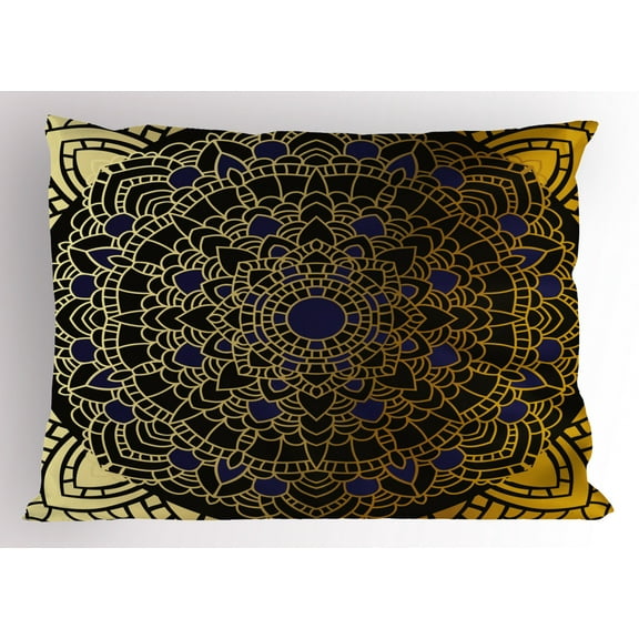 Ambesonne Mandala Pillow Sham, Lotus Inspired Design, 36" X 20", Navy Blue Yellow