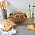 thumbnail image 1 of 11 in. Bamboo Salad Bowl with Utensils Approved and Certified Modern Square Wood Dinnerware Eco-Friendly & Bacteria Resistant by Classic Cuisine, Natural, 1 of 1