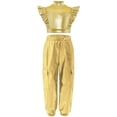 thumbnail image 3 of Haitryli Kids Girls Sparkly Metallic Hip-Hop Jazz Dance Outfit Mesh Patchwork Crop Top and Cargo Pants Set Gold 10, 3 of 6