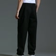 thumbnail image 4 of Lovskoo Men's Pants Casual Trendy Solid Color Straight Leg Pants Drawstring Elastic Waist Pants Black, 4 of 5