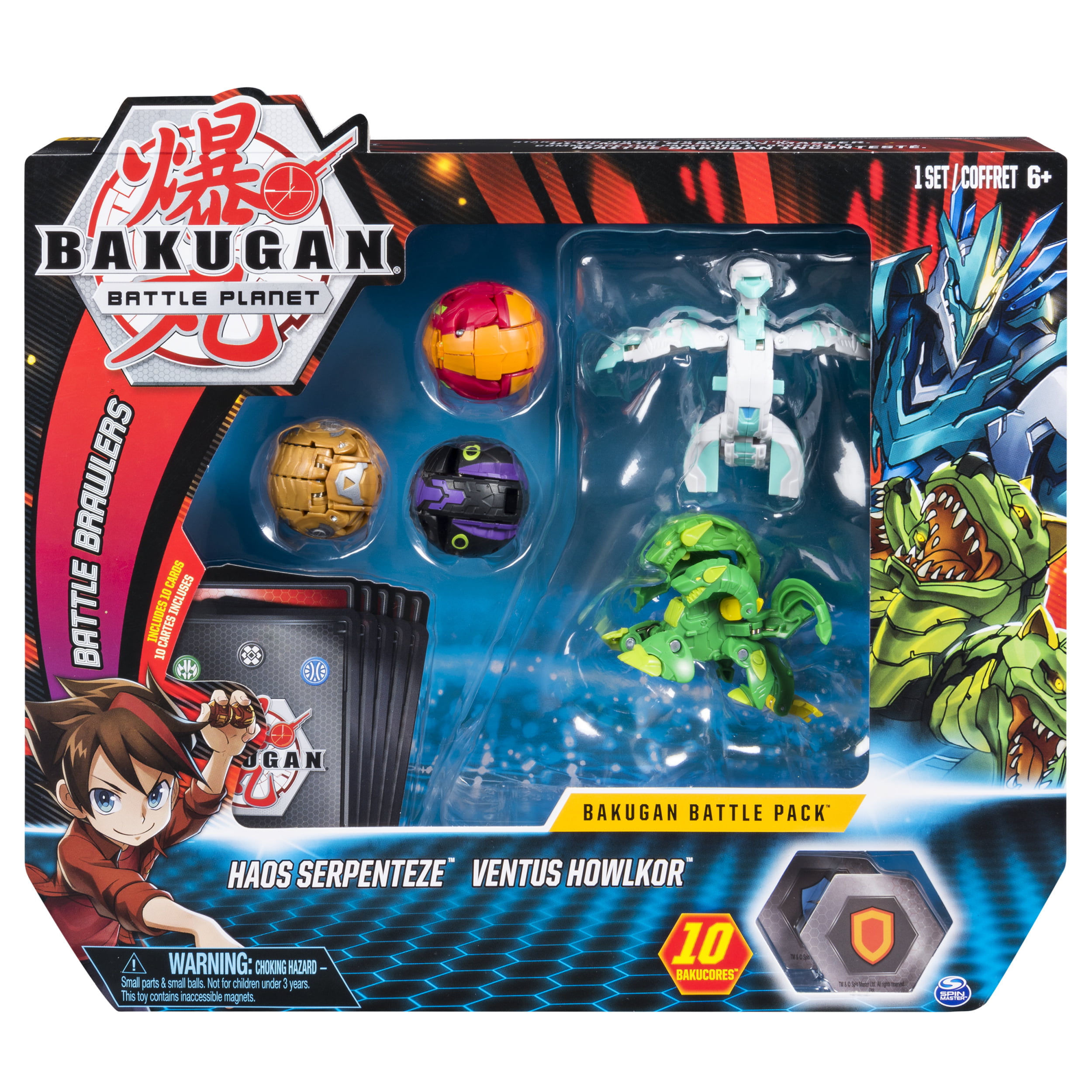 Bakugan, Battle Pack 5-Pack, Haos Serpenteze and Ventus Howlkor,  Collectible Cards and Action Figure Sets, for Ages 6 and up