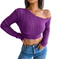 thumbnail image 1 of KOMOO Women Off Shoulder Cropped Sweater Long Sleeve Cable Knit Pullover Slim Sweater Knitwear, 1 of 5