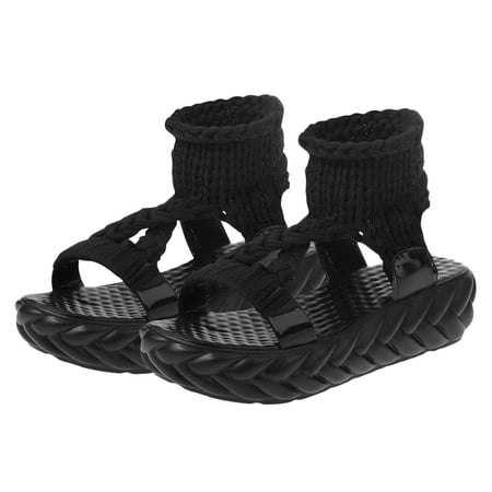 

1 Pair Woollen Ladies Sandals Knitting Sandals Summer Slipper Wood Sandals Summer Shoes for Women Students Girls (Black 41 25.5CM 8.5US 6UK 40EU 10.0215 Inch)