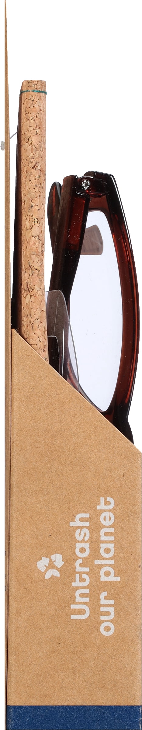 B.E Bio Eyes Mens Rectangular Reading Glasses Made from Recycled Plastic Zera +1.25 in Brown