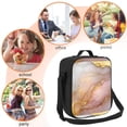 thumbnail image 3 of Thermal Insulation One Shoulder Portable Bento Bag Can Be Reused 8×10.5in For Carrying Drinks Bento Box Fruit Snacks Lightpink White Gold Marble, 3 of 8