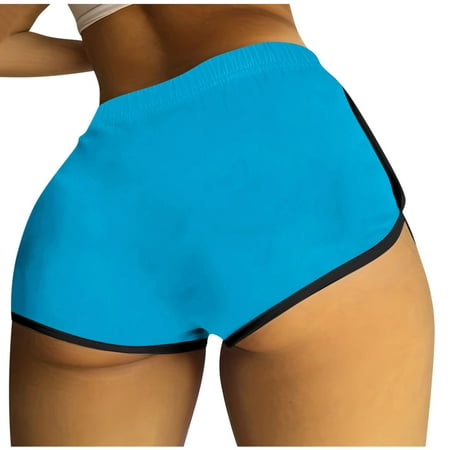 Lovskoo I Love My Husband Booty Shorts for Women Solid Color Yoga Sport Workout Hot Pants Elastic Waist Athletic Lounge Shorts Sky Blue