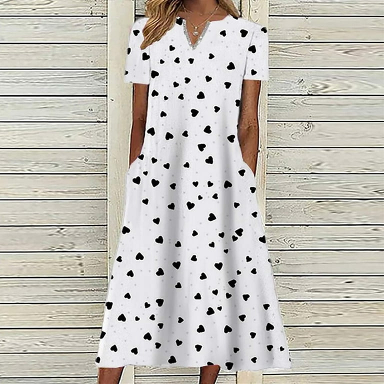 pstuiky Dresses for Women, Plus Size Dresses Short Sleeved V-Neck Ankle-Length  Dress Mid-Calf Dress with Pocket Summer Dresses for Women White xxxxl -  Walmart.com