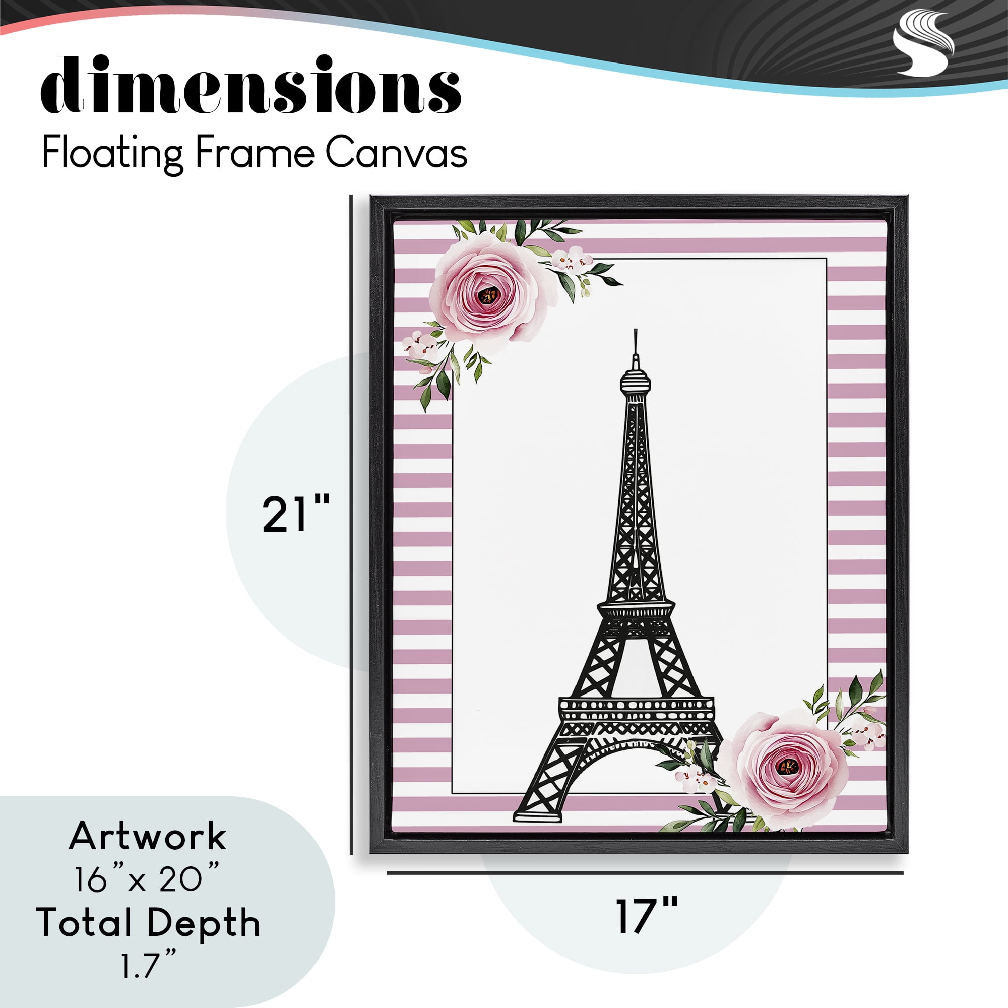 Parisian Tower & Roses Black Framed Floater Canvas Wall Art, design by Christine Simpson Art