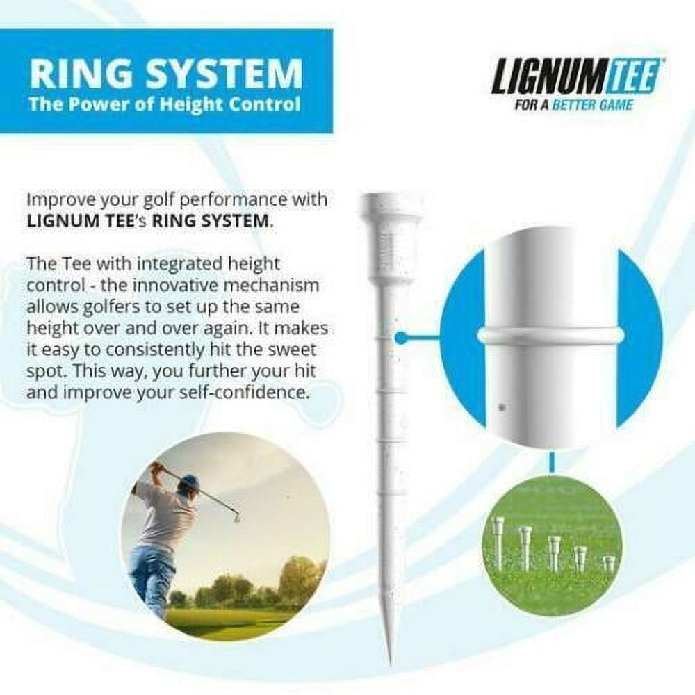 LIGNUM Tee Premium Golf Tees, Lasts 50+ Rounds, Anti-Spin Head, Ring System - 5Pack