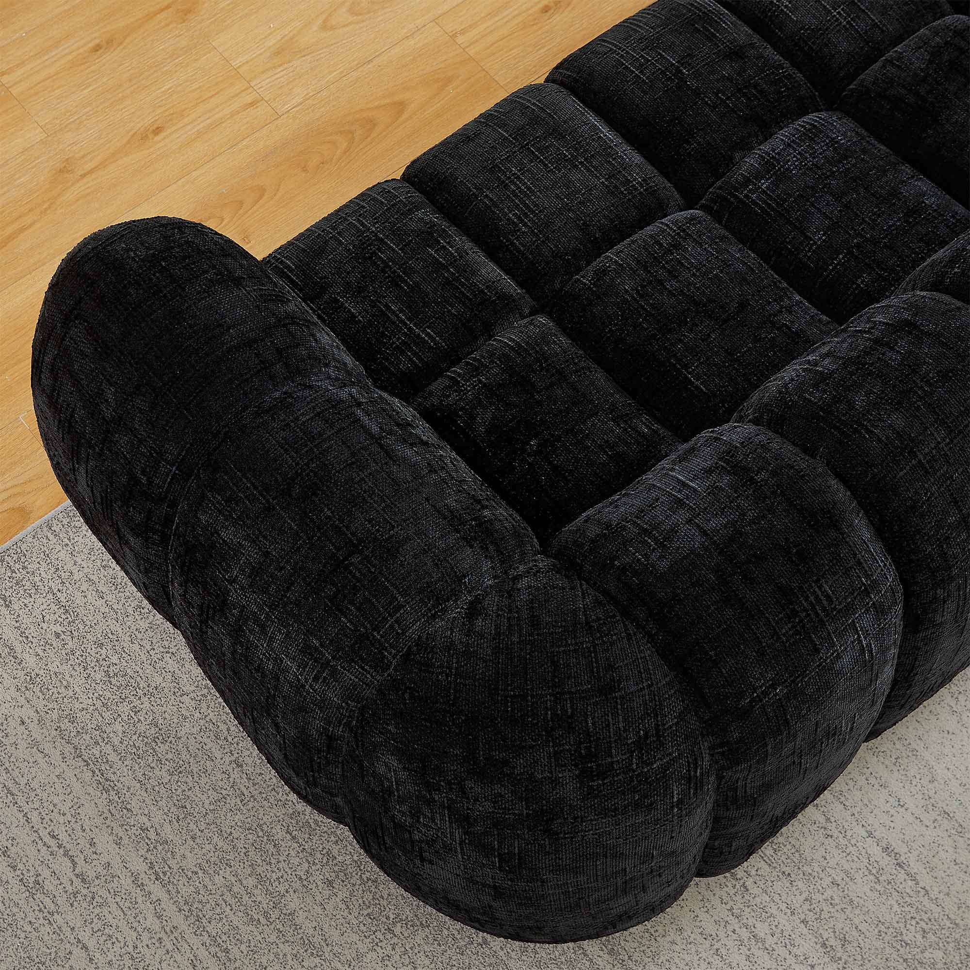 Lunale 3-Seater Boneless Sofa, No Assembly Required, Modern Cloud Couch for Living Room, Apartment, Black Chenille