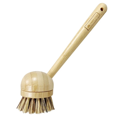JuneLily Long Coconut Dish Brush Eco-Friendly Plant-Based Vegan for Kitchen Bathroom Cleaning Produce Washing Dishes Remove Grease (Long Dish Brush)