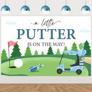 5 * 3ft Golf Baby Shower Backdrop Decorations A Litter Putter is On The Way Backdrop Banner Blue Green Golf Theme Backdrop Putters Gender Reveal Baby Shower Decorations for Boy Girl