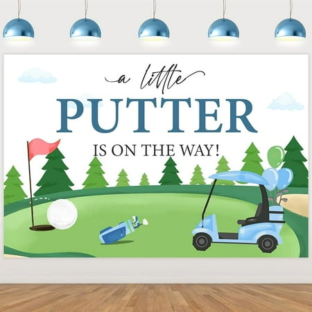 5 * 3ft Golf Baby Shower Backdrop Decorations A Litter Putter is On The Way Backdrop Banner Blue Green Golf Theme Backdrop Putters Gender Reveal Baby Shower Decorations for Boy Girl