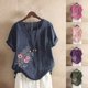 thumbnail image 1 of Fiudx Ofertas Flash Del Día Solo En Línea Camiseta de Verano con Cuello Redondo y Manga Corta para Mujer, Informal, con Botones Impresos, 1 of 3