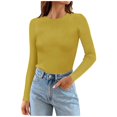 thumbnail image 2 of Womens Tshirts Long Sleeve Womens Tunic Tops Fall Winter Fashion Solid Color Crewneck Ribbed Knitted Slim Sweater Blouses Business Casual Yellow 2XL, 2 of 8
