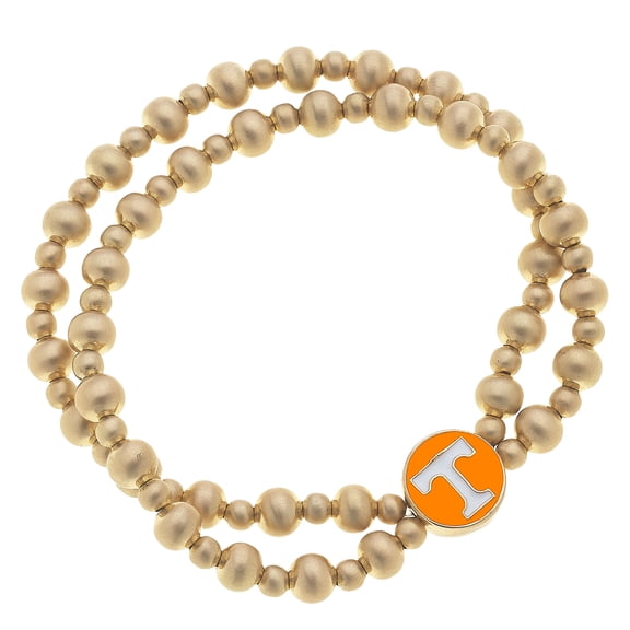Women' CANVAS Style Tennessee Volunteers Two-Row Ball Bead Stretch Bracelet