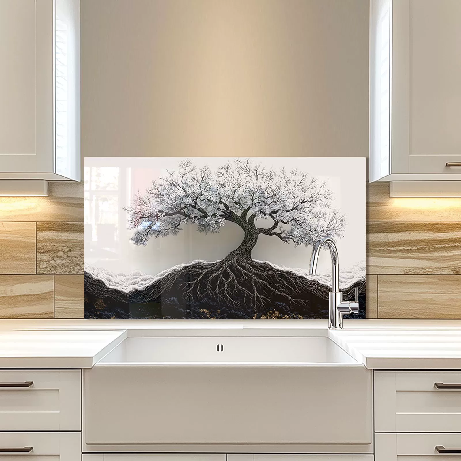 Tempered Glass Backsplash For Kitchen Behind Stove,Stove Back Top Cover,Easy to Clean Glass Splashback, Sink Cover Splash Guard,Home Kitchen Wall Decor