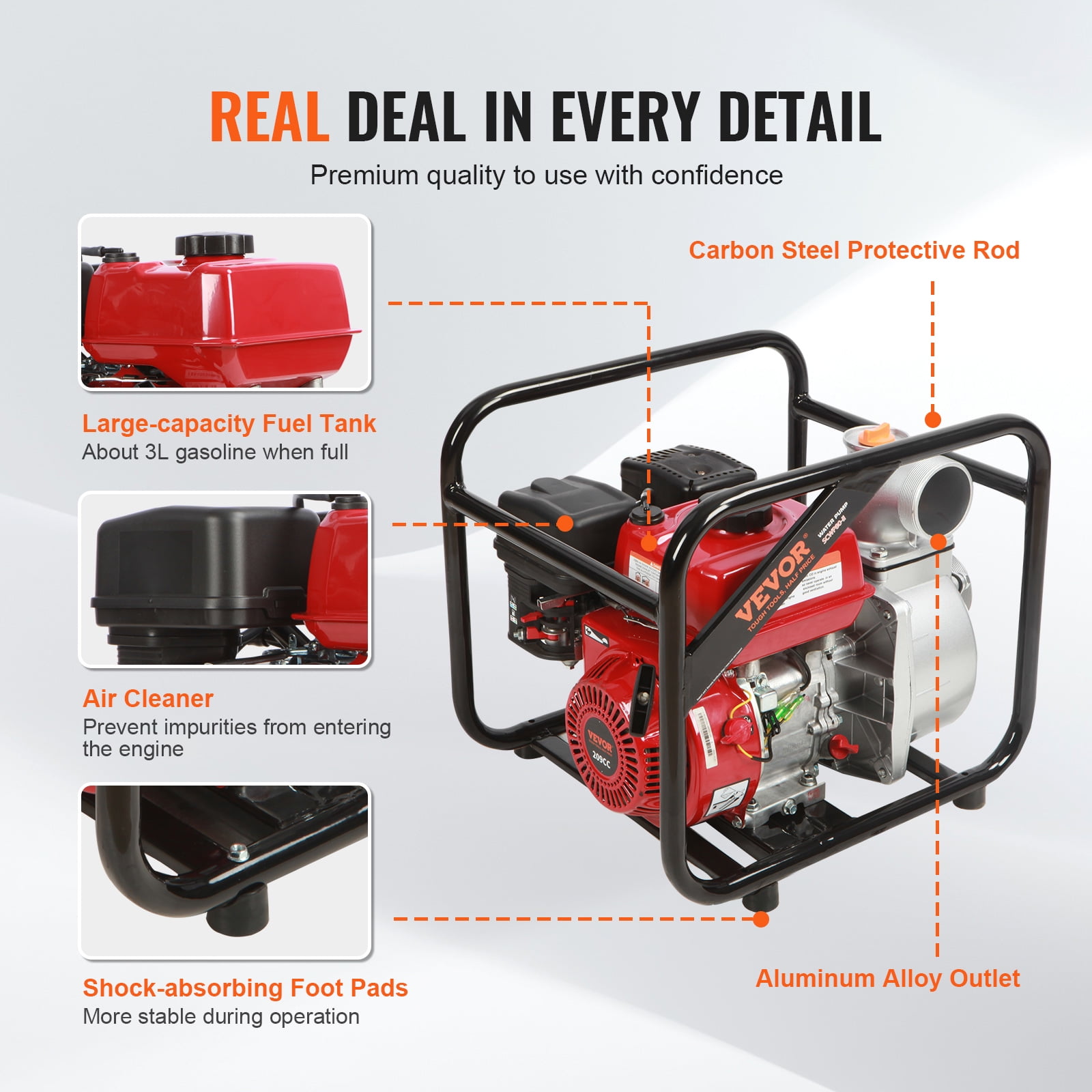 VEVOR 3" 7HP 4-Stroke Gasoline Engine Water Pump Gas Powered Water Transfer Pump