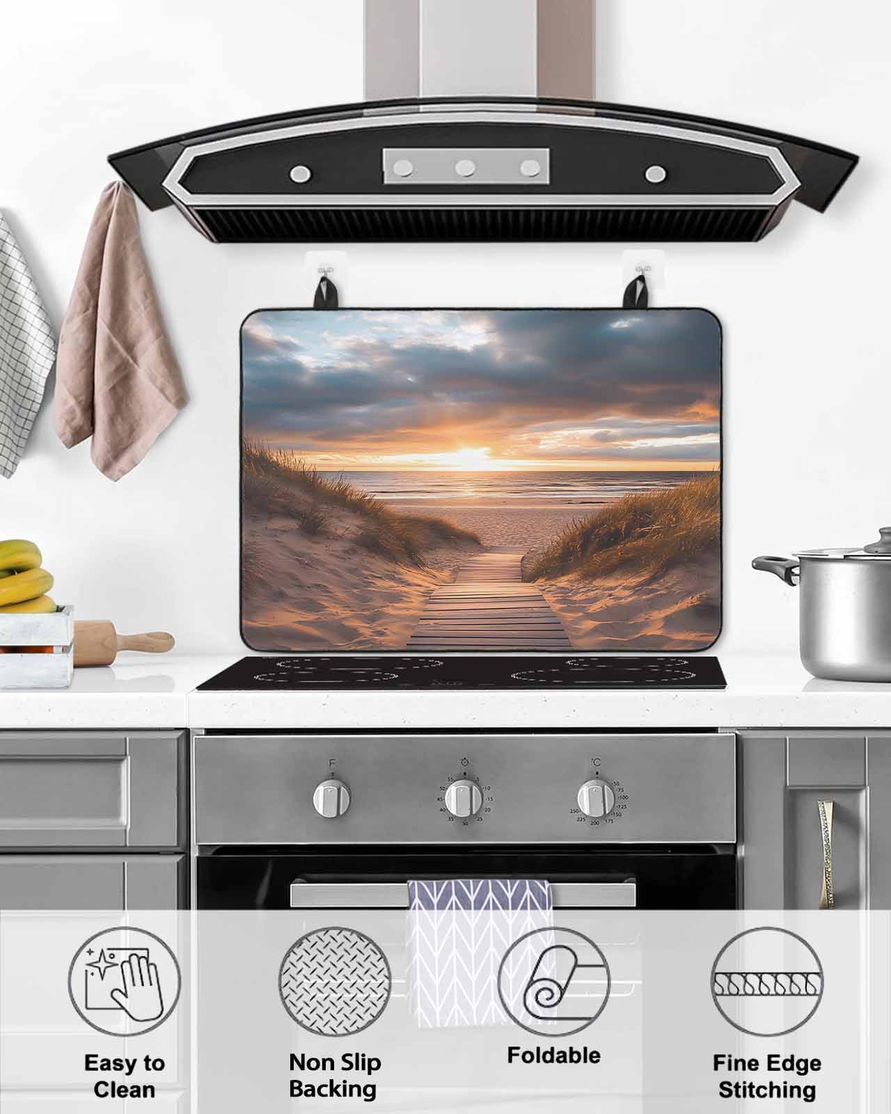 nqOlkjepod Large Induction Cooktop Protector Mat 24"x21", Summer Beach Stove Top Covers for Electric Stove, Modern Art Nautical Sea Decorative Stove Burner Cover Mats, Glass Top Stove Cover
