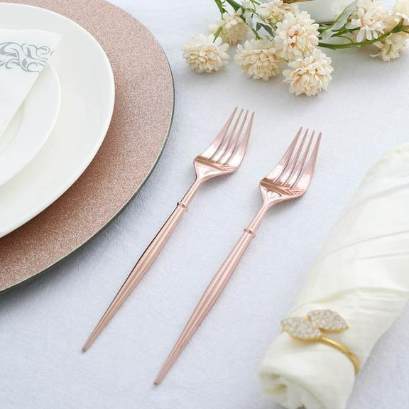 BalsaCircle 24 Metallic Rose Gold 8" Plastic Forks Disposable Cutlery Wedding Party Tableware Birthday