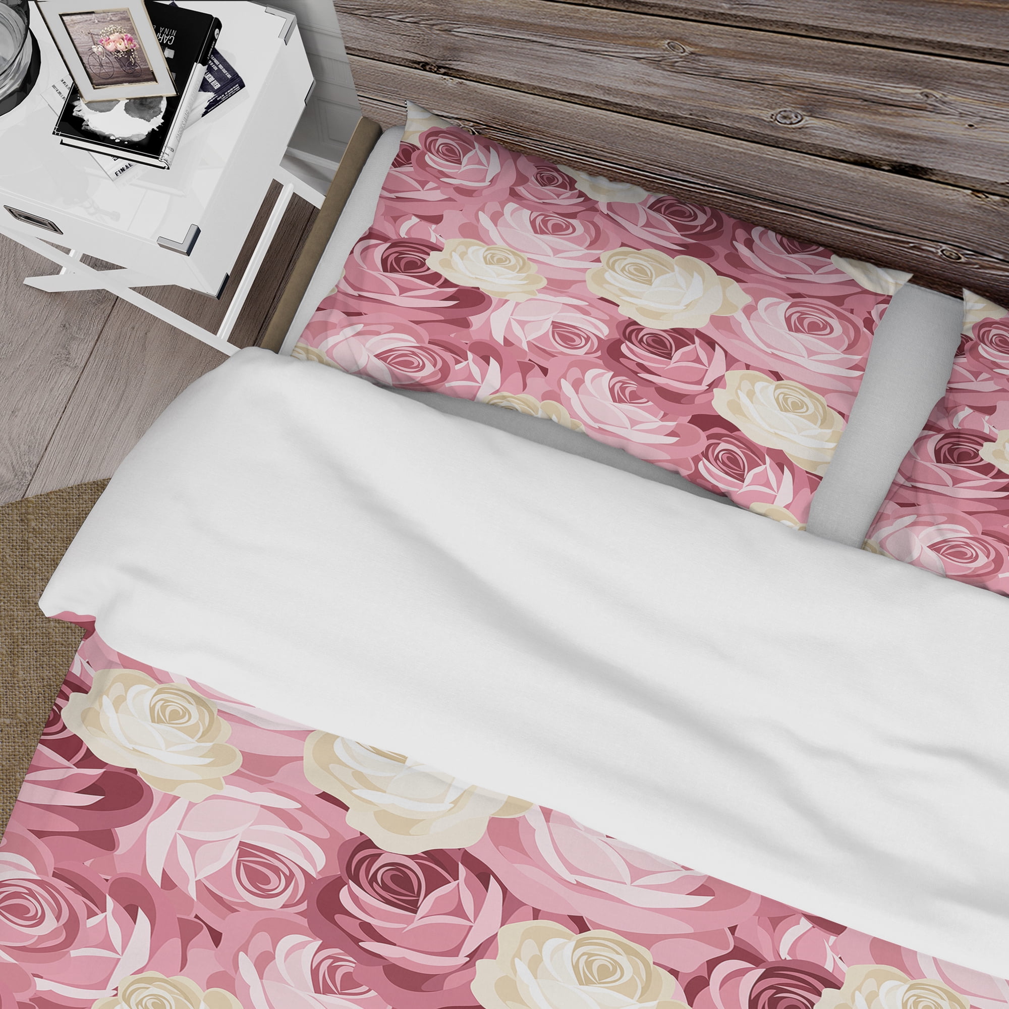 Designart 'Pink and Yellow Flowers' Floral Duvet Cover Set