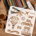 thumbnail image 3 of Travel Tools Stencil 11.8x11.8 inch Hollow Out Car Airplane Hot Air Balloon Drawing Stencil Reusable Vehicle Painting Stencils Template DIY, 3 of 7
