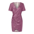 thumbnail image 4 of Womens Sparkly Sequin Wrap Mini Dresses Short Sleeve V Neck Evening Party Gowns Bodycon Glitter Short Dress (Large, Pink), 4 of 6
