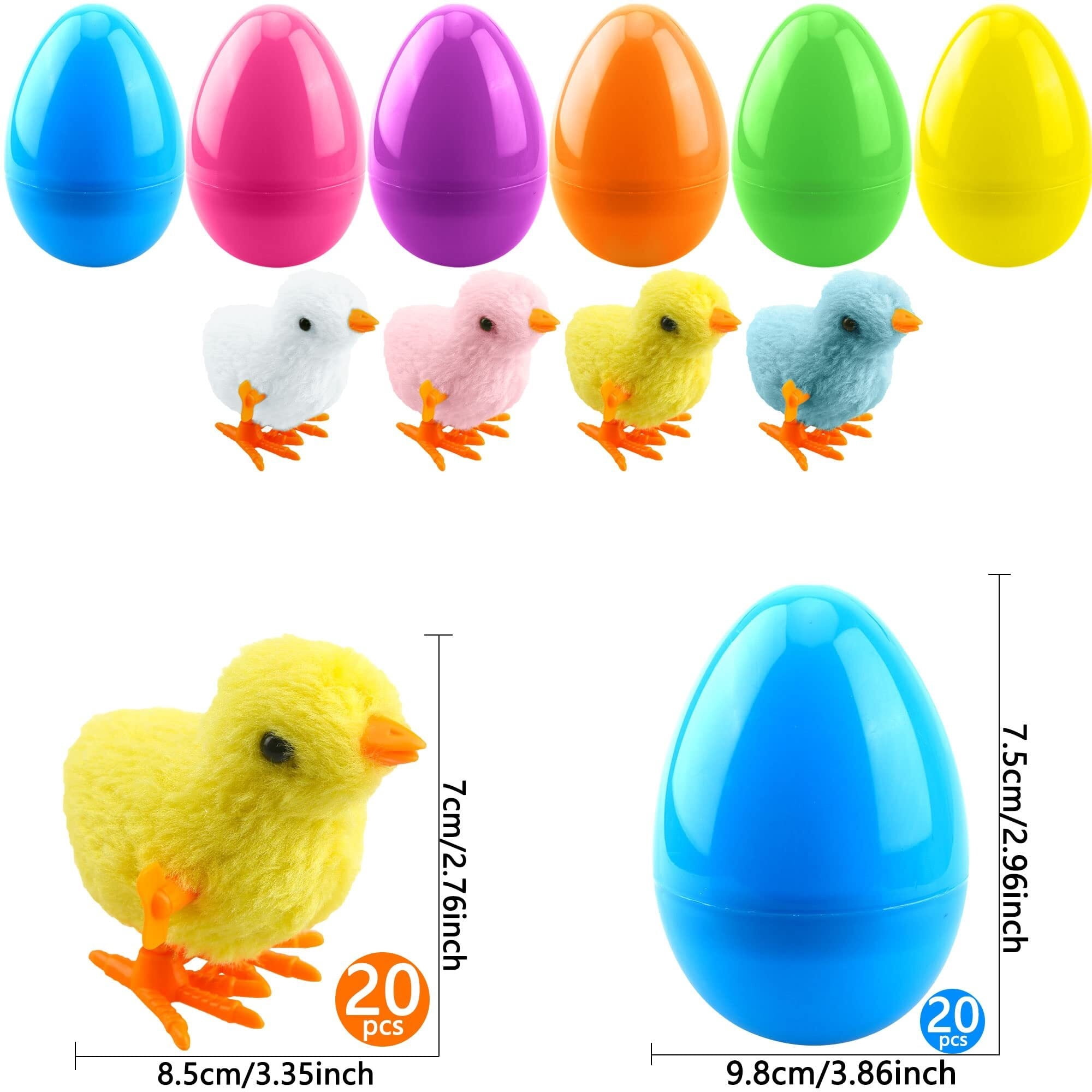40 Pack Easter Eggs Prefilled Wind Up Plush Wingless Chick Toys for Easter Egg Hunt Game Easter Basket Stuffers Party Supplies