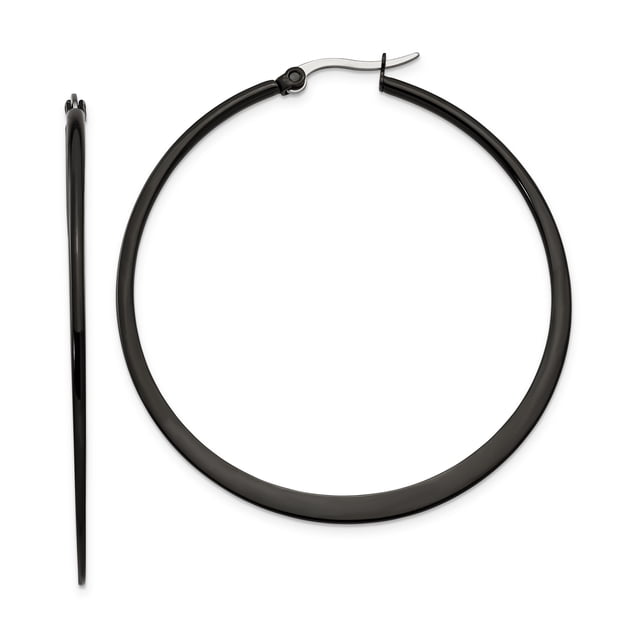 Boucles d'Oreilles en Acier Inoxydable Plaqué Noir 55mm 2mm