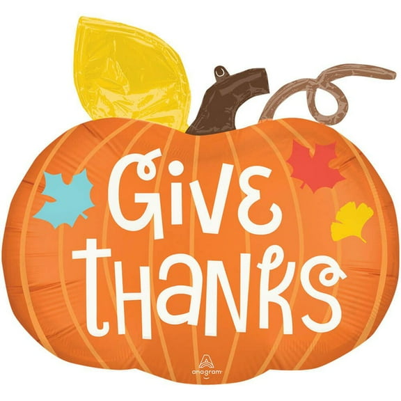 25 inch Satin Give Thanks Pumpkin Anagram Foil Mylar Balloon - Party Supplies Decorations