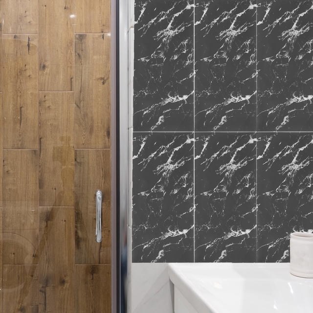 unbranded 12Ud Paneles De Pared Adhesivos Imitación Mármol Negro Para Protección Y