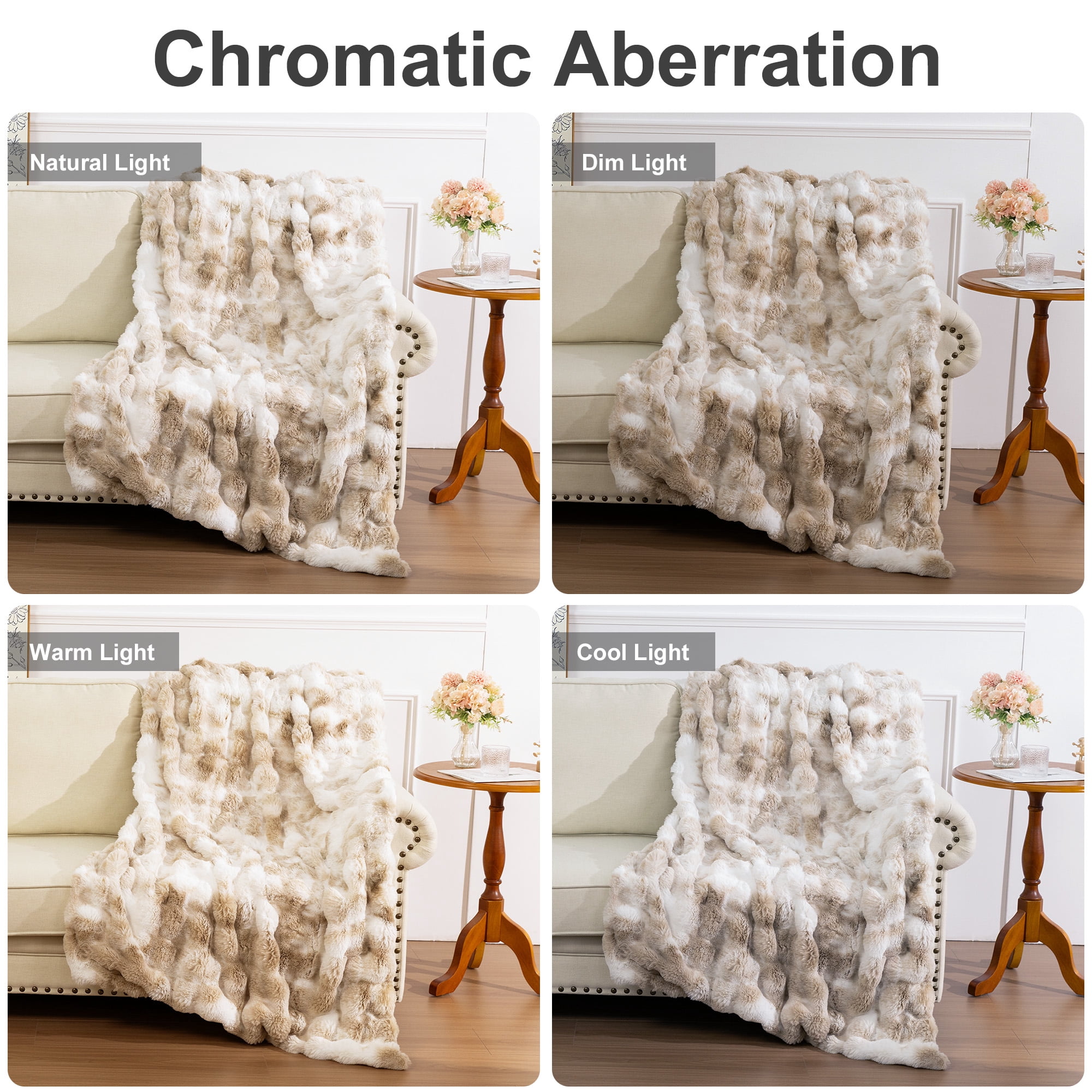 MJIAexp Faux Fur Throw Blanket for Couch, Cozy Soft Plush Thick Fuzzy Comfy Bubble Blanket and Fuzzy Plush Rabbit Fur Blanket for Sofa Bedroom Living Room, 90" x 90"-Tie-dye coffee