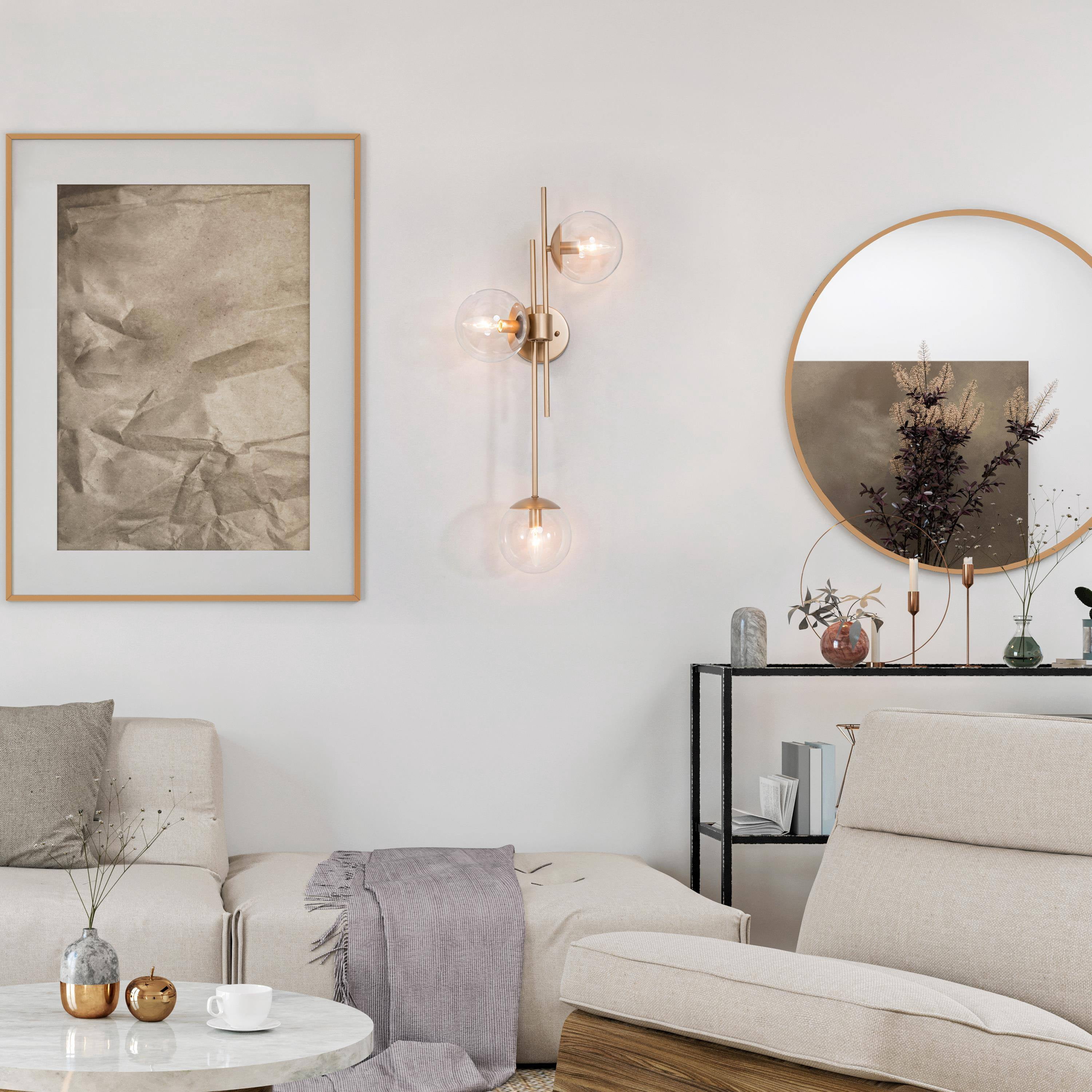 LNC Gold Globe Wall Sconce, 3-Light Modern Glass Fixture, E12, 30"H Vertical Mount