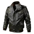 thumbnail image 1 of Chaqueta de cuero piloto para hombre con parches bordados al aire libre, 1 of 1