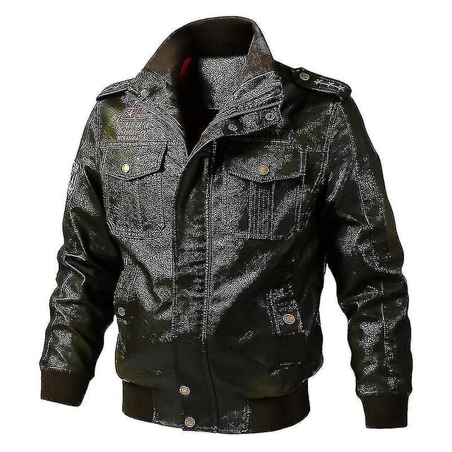 Chaqueta de cuero piloto para hombre con parches bordados al aire libre