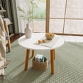thumbnail image 3 of mwptoo Dining Table White Modern Round Table with Wood Legs for Kitchen Living Room Leisure Coffee Table, 3 of 8