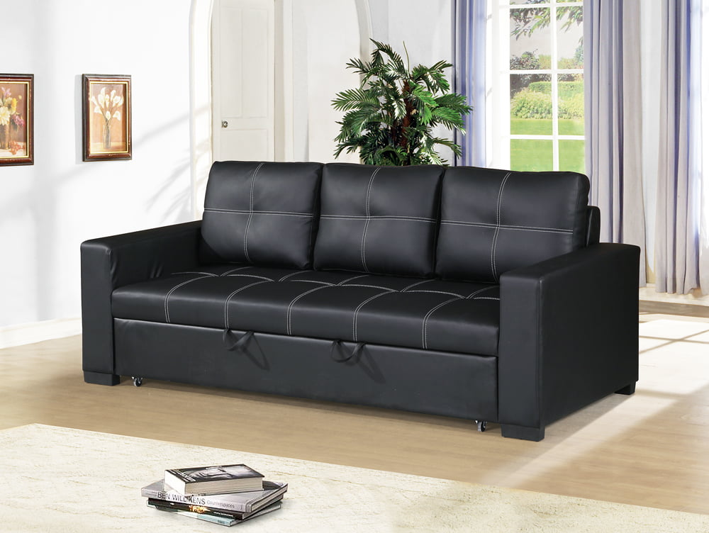 black faux leather convertible sofa