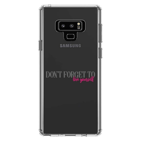 DistinctInk Clear Shockproof Hybrid Case for Samsung Galaxy Note 9 - TPU Bumper Acrylic Back Tempered Glass Screen Protector - Don't Forget to Love Yourself