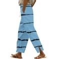 thumbnail image 3 of Cutuoiiu Women's Cotton Linen Casual Printed Drawstring Straight Leg Pants with Pockets & Split Hem for Summer Gifts, 3 of 5
