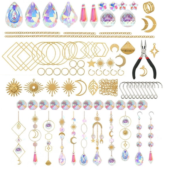 200Pcs Crystal Suncatchers Catchers with Chain Colorful Glass Pendant Beads Chandelier Indoor Ornaments