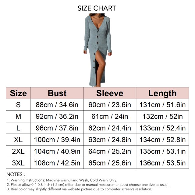 Robe Chandail Longue en Tricot à Col en V Profond pour Femmes avec Boutons, Manches Longues, Robe Maxi