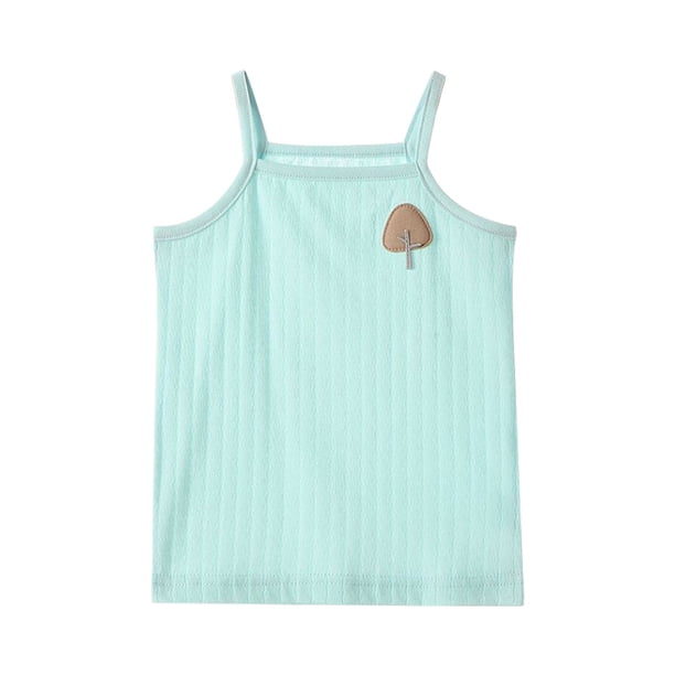 Gibobby Camisa Vaquera Camiseta sin mangas de mezcla de algodón sólido para niña de verano, camisetas sin mangas con espalda para niños pequeños a niños grandes (Glauco, 6-7 Años)