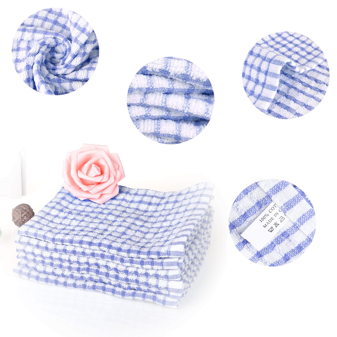 Unique Bargains 12-Pack Terry Cotton Kitchen Cleaning Cloths Towels Blue