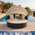 thumbnail image 2 of Gymax Lit de Jour Rond pour Patio Extérieur avec Coussins à Auvent Rétractable, Coussins Décoratifs pour Pelouse, Beige, 2 of 9