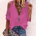 thumbnail image 2 of Scyoekwg Short Sleeve Womens Tops Solid Color V-Neck Zip Cold Shoulder Tops Casual Loose Fit Blouse Trendy Lightweight Tee Shirts Blouse Tops Hot Pink XXL(14), 2 of 7