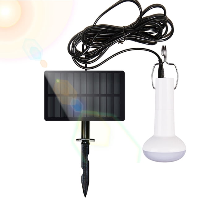 Linterna de bombilla LED alimentada por energía solar | Lámpara portátil de camping al aire libre para tienda de campaña, senderismo, pesca, emergencia | USB recargable, 1200 mAh, cable de 9,8 pies